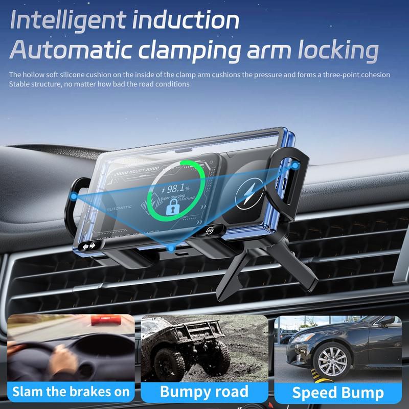 Foldable Car Phone Holder – Auto Clamp & Fast Wireless Charging